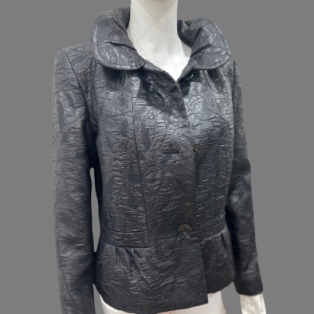 Chic Black Textured Button Up Jacket - image 1